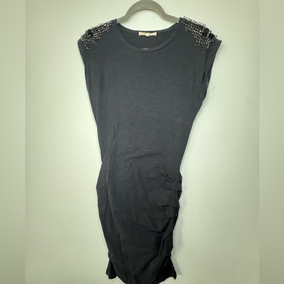 Maje Black Jersey Dress – Embellished Shoulders, Size 1 - Picture 1 of 12